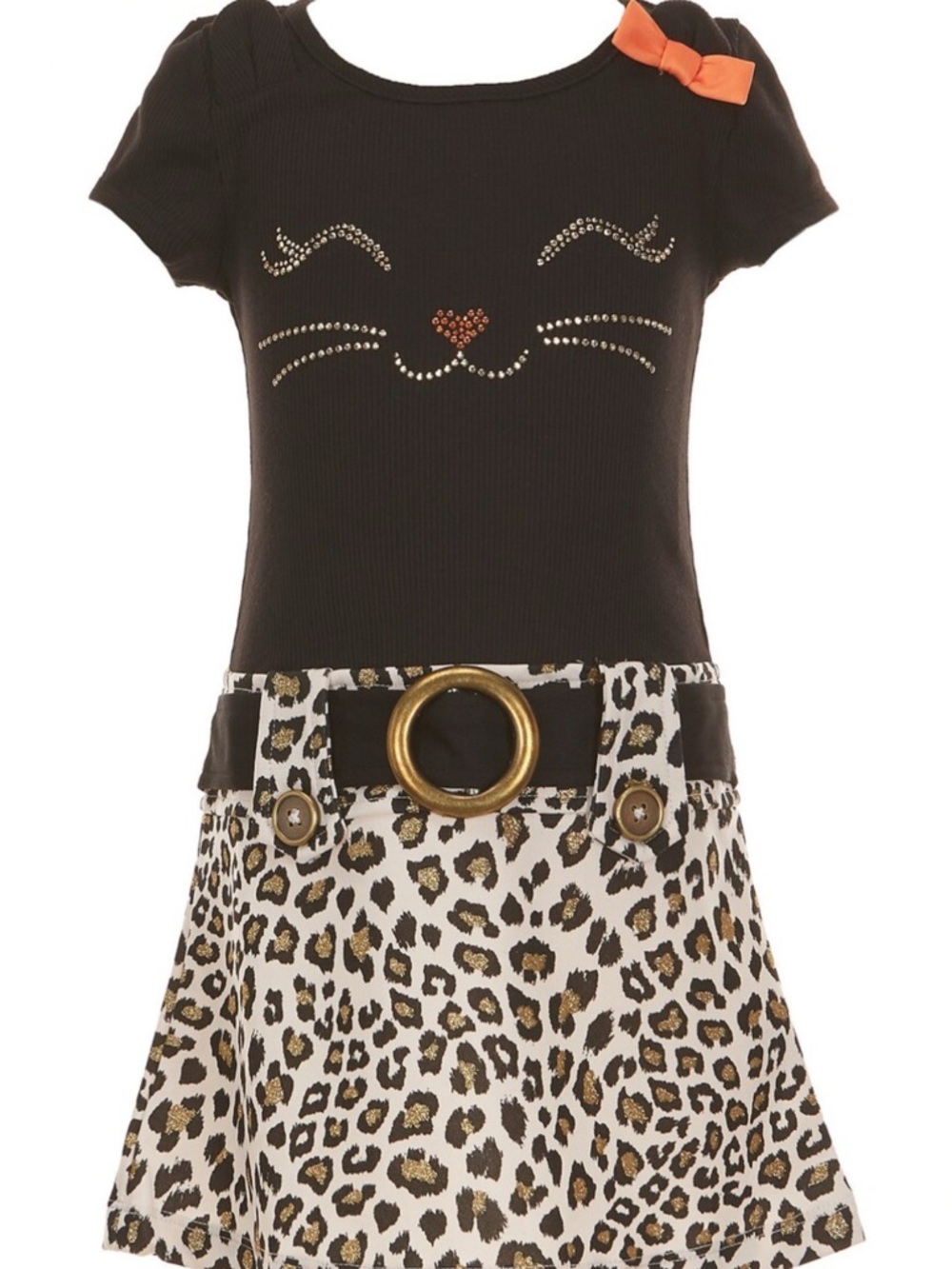 lilt Girls Black Top Leopard Print Skirt Casual Dress size 7/8